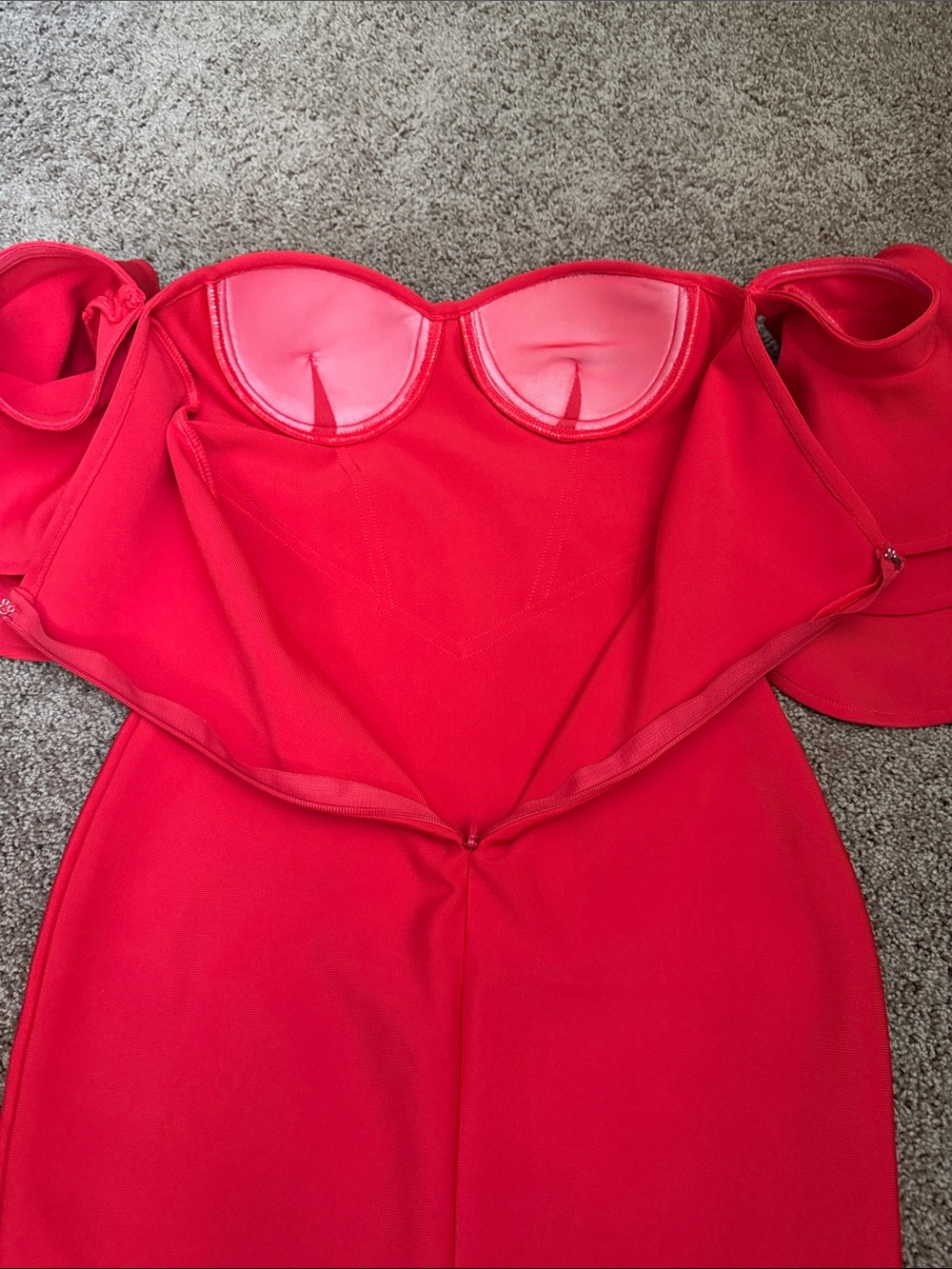 Red Off-Shoulder Ruffle Sleeve Bodycon Dress - Picture 9 of 10
